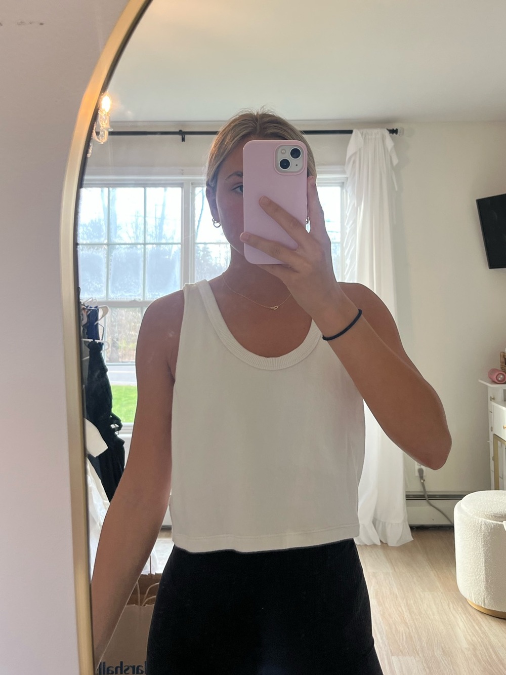 aerie White Cropped Ribbed Tank